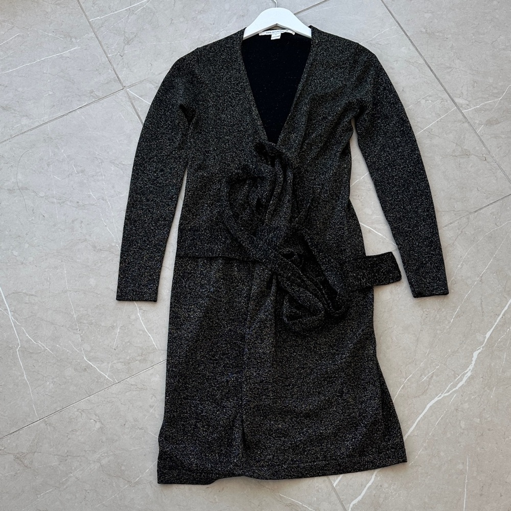 Black with gold shimmer Long Sleeve DVF Wrap Dress